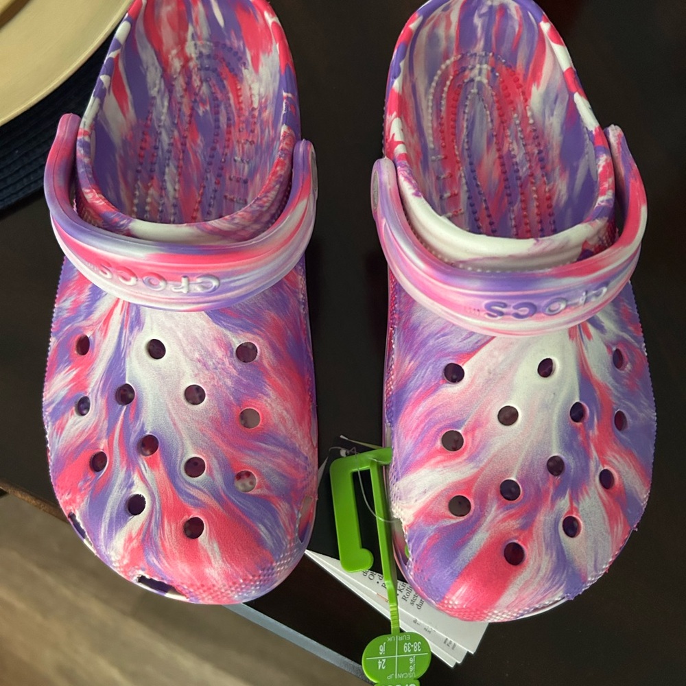 CROCS Kids' Colorful Swirl Clogs - Pink, Purple, White
